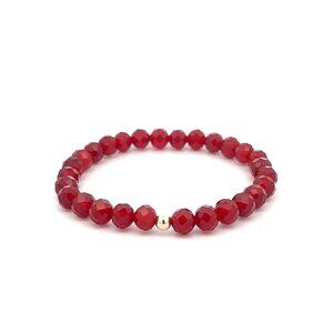 Natural Carnelian Microfaceted Gemstone Stretch Bracelet with 14K Gold Polished